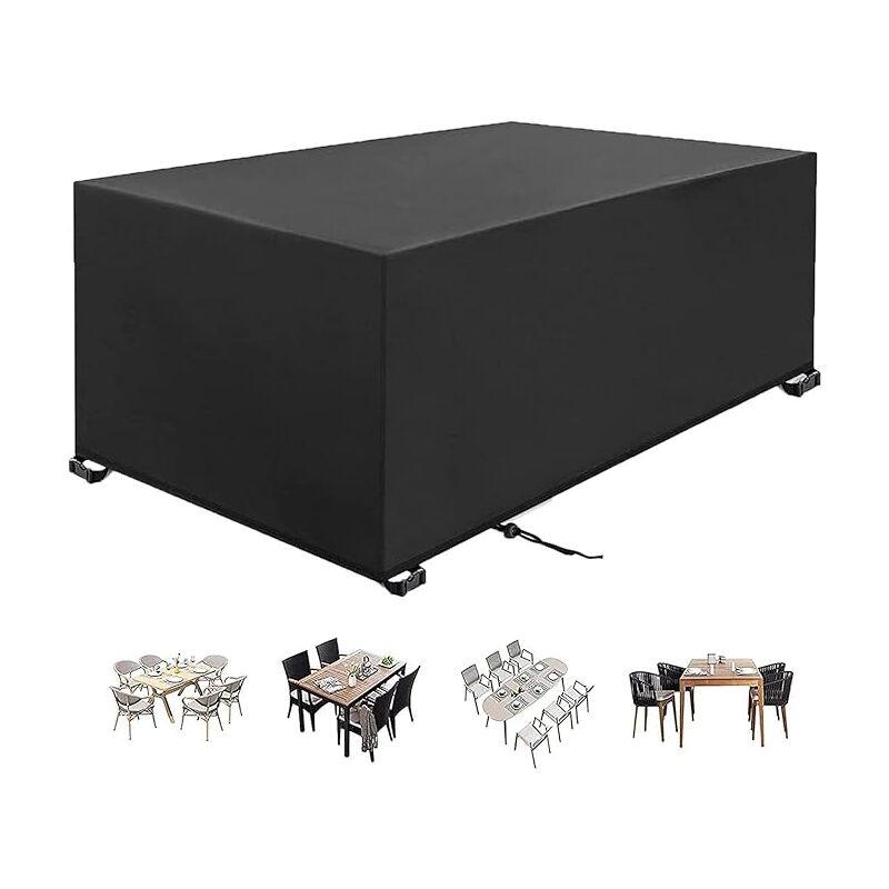 Housse de Table de Jardin 225x116x82cm Noir - Tissu Oxford 420D Coupe-Vent et Résistant aux uv - Protégez Votre Table de Jardin