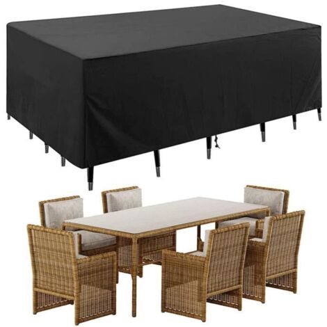 Housse de table de jardin imperméable, noir, 250x150x90 cm, résistante aux déchirures et aux UV.
