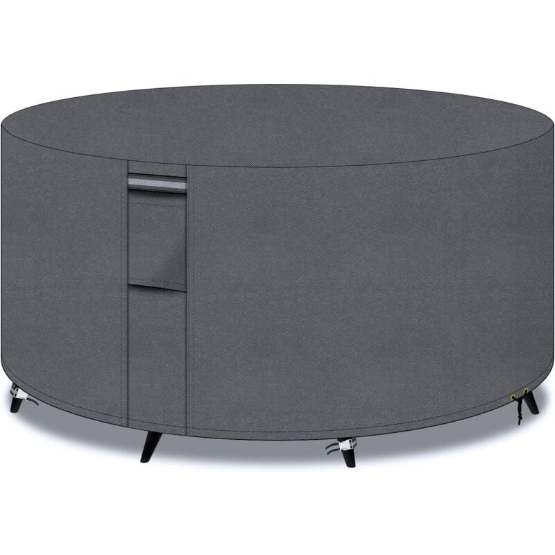 Housse de table de jardin ronde avec aérations, tissu Oxford 600D, imperméable, coupe-vent, anti-UV,102x71cm,Gris
