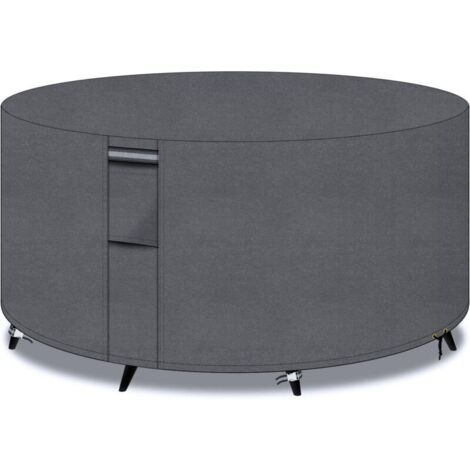 Housse de Table de Jardin Ronde avec aérations, Tissu Oxford 600D, imperméable, Coupe-Vent, Anti-UV,163x71cm,Gris