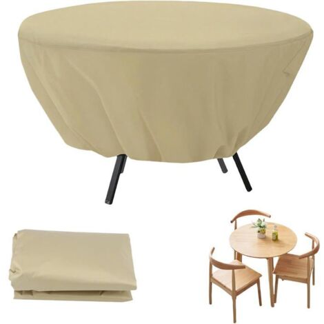 Housse de table de jardin ronde imperméable, protection contre la poussière (beige, 127 × 58 cm)