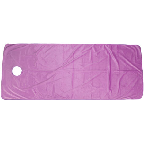 Housse de table de massage SPA en peluche courte violette avec ouverture pour salon de beauté