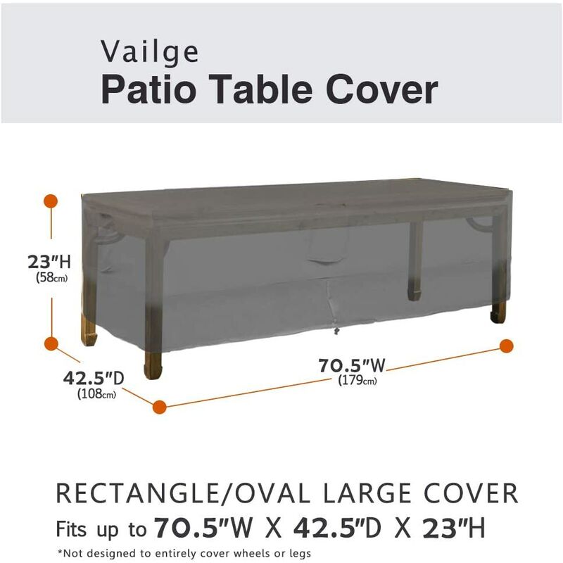 Housse de table de patio rectangulaire/ovale, housse de meubles de patio extérieur imperméable robuste,grand beige et marron