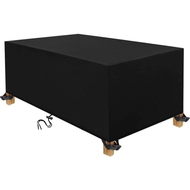Housse de table imperméable pour meubles d'extérieur en polyester Oxford 420D de forme rectangulaire coupe-vent et anti-UV - 165 x 70 x 185 cm