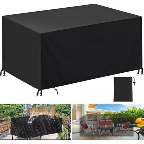 Housse de Table Jardin Rectangulaire, Couverture de Protection Meubles Bâche Salon de Jardin Imperméable Anti-UV, Bache Table Exterieur (Schwarz, 21313272cm 420D)