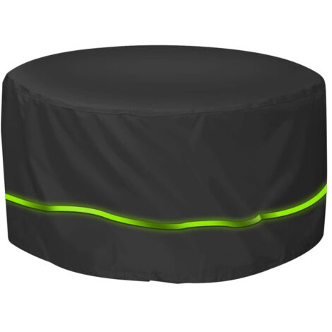 Housse de table ronde de jardin à bandes réfléchissantes, imperméable, coupe-vent, résistante aux UV et à l'humidité, noire