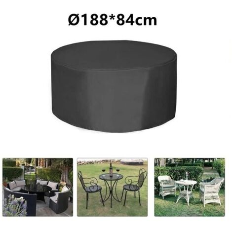 Housse de Table Ronde, Housse de Protection pour Mobilier de Jardin d 'Extérieur, Ø188x84cm, Noir