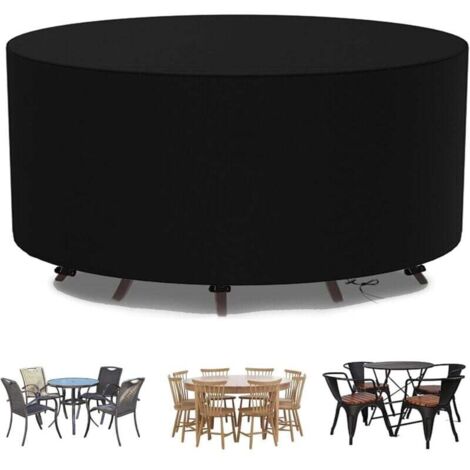Housse de table ronde imperméable, Housse Salon de Jardin Ronde 200 x 94cm noir Housse Table Jardin Housse de Protection Bâche Imperméable pour Meubles Jardin et Hivernage