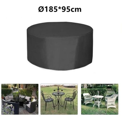 Housse de table ronde - Protection mobilier jardin extérieur - Ø185x95cm - Noir