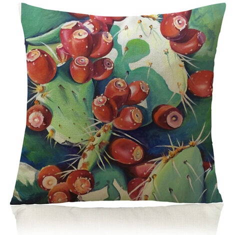 Housse de taie d'oreiller Cactus fleur coton lin coussin housse de coussin chaise décorative siège carré 43x43 cm maison salon (1)