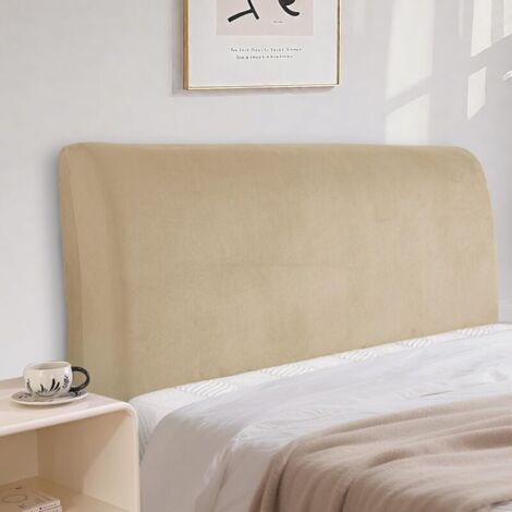 Housse de tête de lit en velours, protection de tête de lit rétractable, anti-poussière, couleur unie (150 cm, camel)