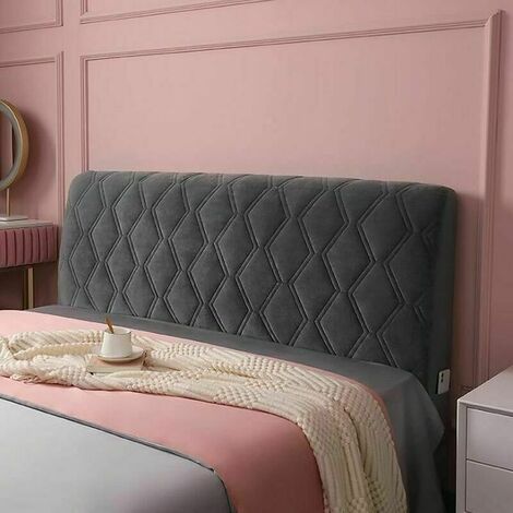 Housse de tête de lit pour lit Twin Queen Full California King, housse de tête de lit en velours anti-poussière extensible couleur unie matelassée housse de tête de lit 1,5 m [longueur de la t