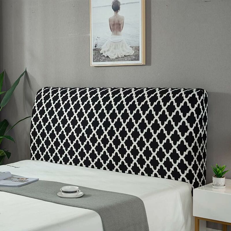 Housse de tête de lit(nior et blance), motif coloré peint pour tête de lit, housse de protection anti-poussière pour tête de lit extensible, pour