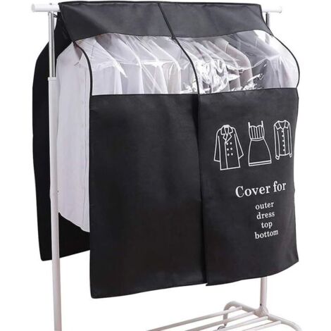 Housse de Vêtement, 90 x 110 cm Housse de Anti-Poussière Protection Portant Universelle Garment Covers pour Tringle à Vêtements Robe Chemise Costumes Manteaux (Noir)