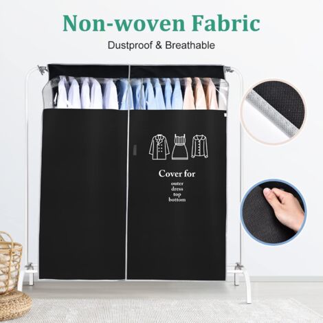 Housse de Vêtement Penderie Longue 110x 120 cm Anti Poussière Respirant Housses de Portant Vetement avec Transparent Fenêtre Housse de Costume pour Robe Chemise Costumes Manteaux, Noir