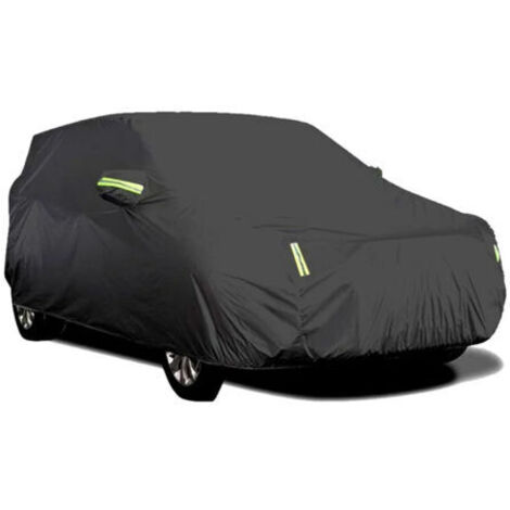 Housse de voiture extérieure noire 4,5 x 1,75 x 1,5 m – Nylon résistant à l'eau – Protection anti-UV et neige – 6 bandes réfléchissantes