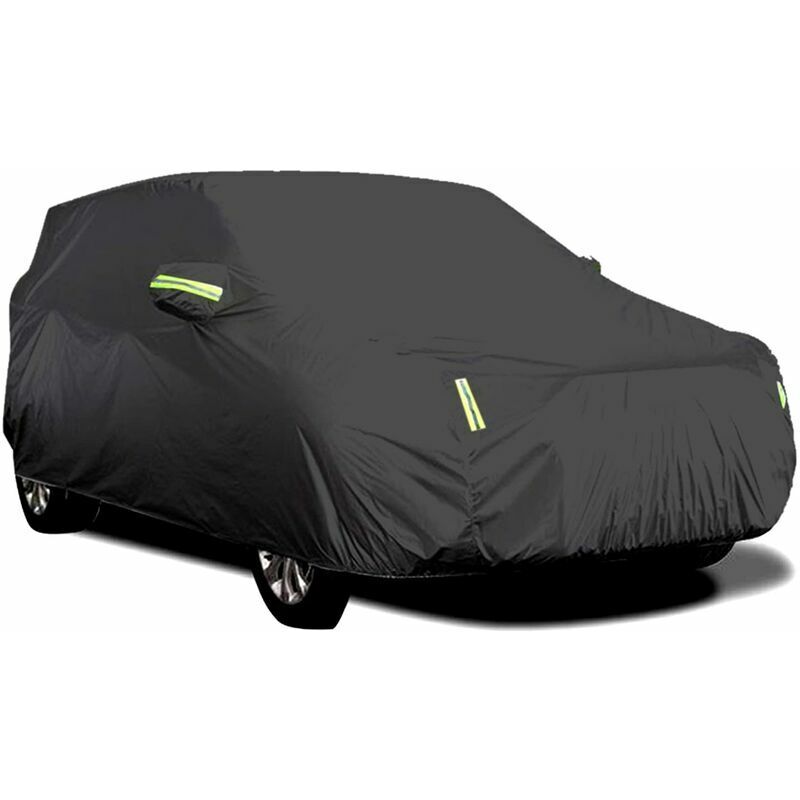 Housse de voiture extérieure, respirante, anti-UV, résistante à la poussière et à la neige, avec boucle fixe, bande réfléchissante (Noir, 4,15 x 1,7
