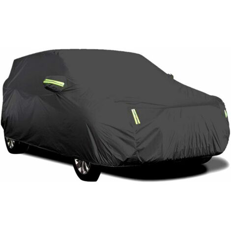 Housse de voiture extérieure, respirante, anti-UV, résistante à la poussière et à la neige, avec boucle fixe, bande réfléchissante (Noir, 4,15 x 1,7 x 1,5 m)