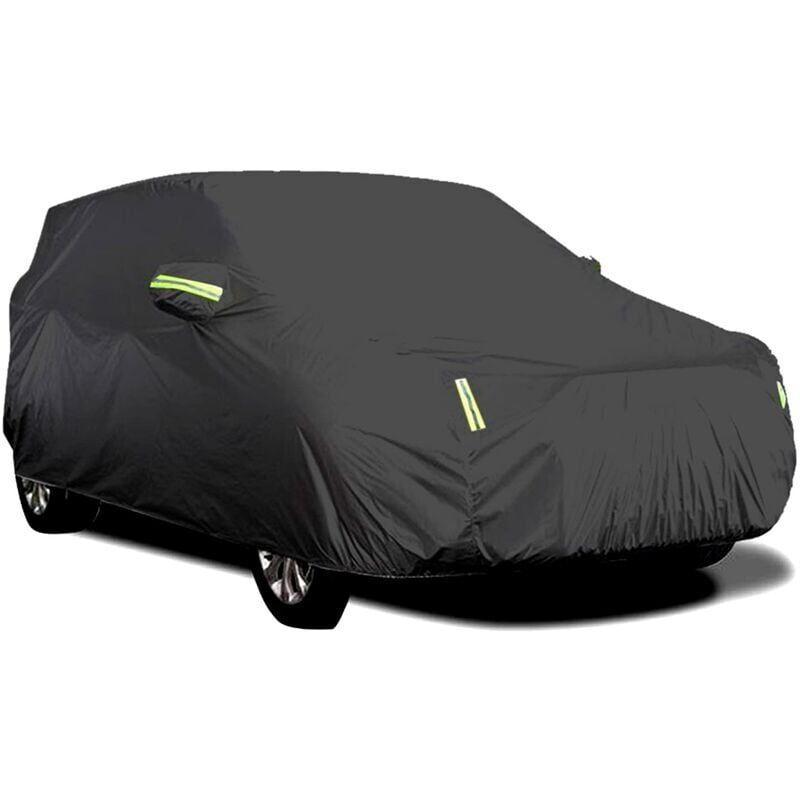 Housse de voiture extérieure, respirante, anti-UV, résistante à la poussière et à la neige, avec boucle fixe, bande réfléchissante (Noir, 4.8 x 1,8 x