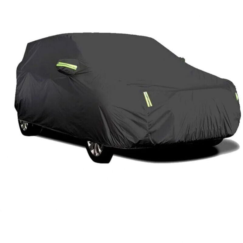 Housse de voiture extérieure, respirante, anti-UV, résistante à la poussière et à la neige, avec boucle fixe,Noir, bande réfléchissante (4,2 x 1,75 x