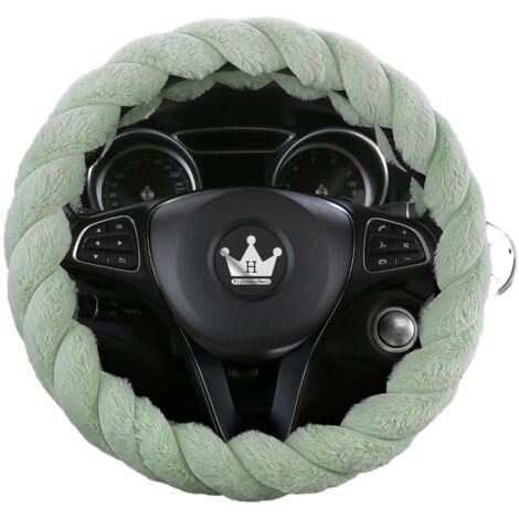 Housse de volant 38 cm vert menthe style tressé, design antidérapant, toucher doux et protection durable du volant