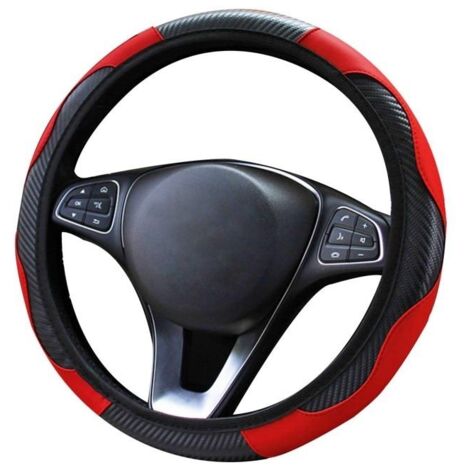 Housse de volant de voiture en cuir,respirante,antidérapante,en fibre de carbone, bande élastique de sport sans anneau intérieur