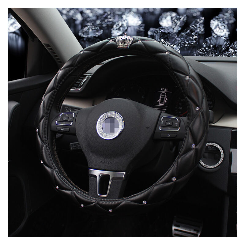 Shining House - Housse de Volant de Voiture en Strass Cristal Blingbling, Housse de Volant antidérapante Universelle en Cuir de Voiture 15'/38 cm