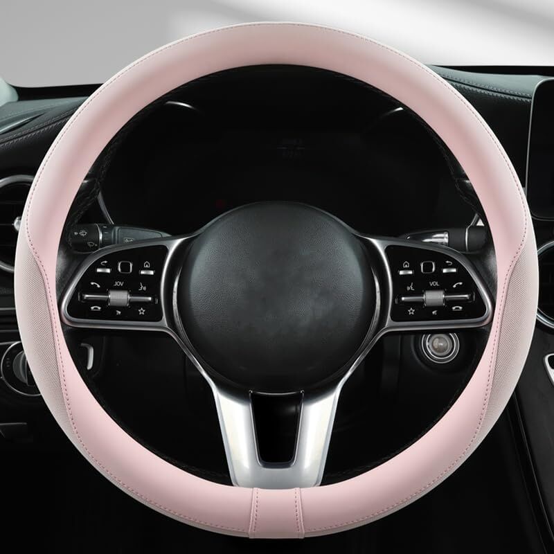 Housse de volant de voiture, housse de volant en cuir microfibre respirant, douce, antidérapante et sûre, 15 pouces, universelle pour toutes les