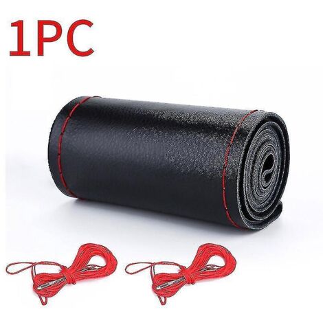 Housse de volant en cuir véritable haut de gamme 37-38 cm, revêtement tressé antidérapant, protection de volant en cuir de vachette, modèle JB51-2 Style 1, rouge