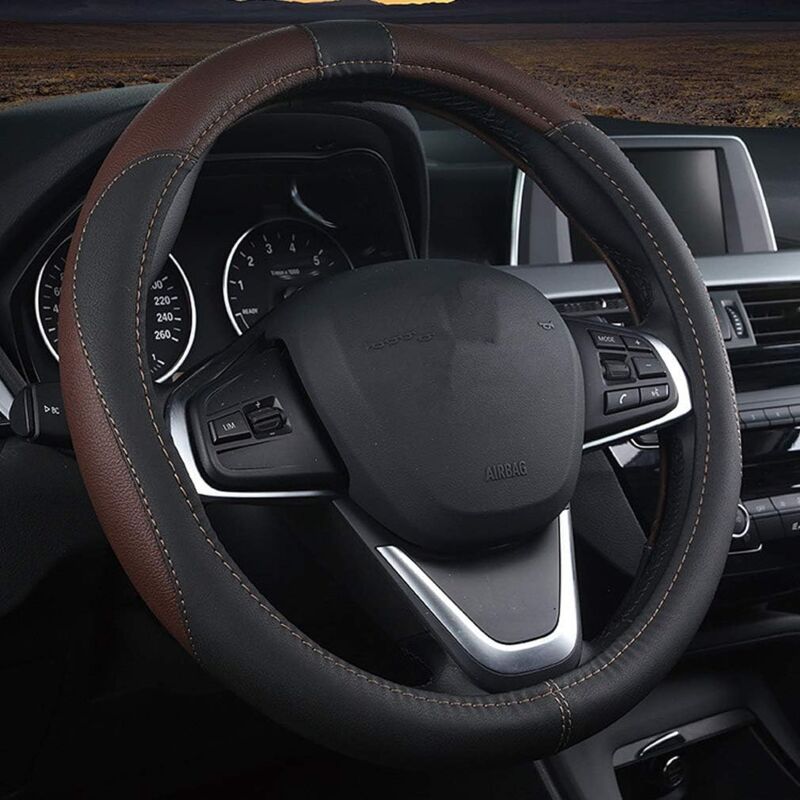 Housse de volant universelle en cuir, 37-38 cm/15 pouces, respirante et antidérapante, accessoire d'intérieur pour voitures/camions/SUV/fourgonnettes