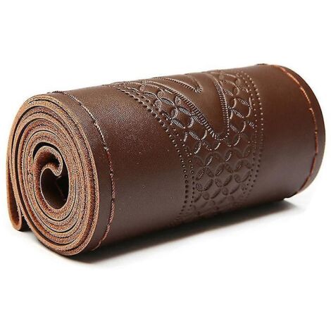 Housse de volant universelle en cuir véritable gaufré, style tendance, 37-38 cm, en cuir de vachette tressé avec couture à l'aiguille - Marron foncé