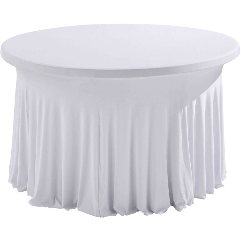 Oviala - Housse élastique blanche pour table ronde 8 personnes diam.150cm