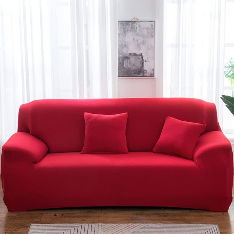 Housse élastique couleur unie 1-4 places, protection extensible canapé, rouge, 235-300 cm