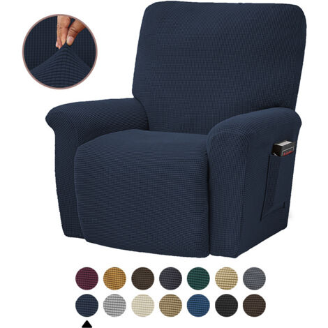 Housse élastique pour canapé inclinable, bleue, housse de coussin de canapé en polaire unie, adaptée à toutes les saisons.