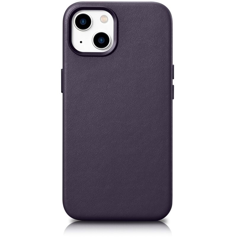 Housse en cuir naturel pour iPhone 14 Plus MagSafe Case Leather violet foncé
