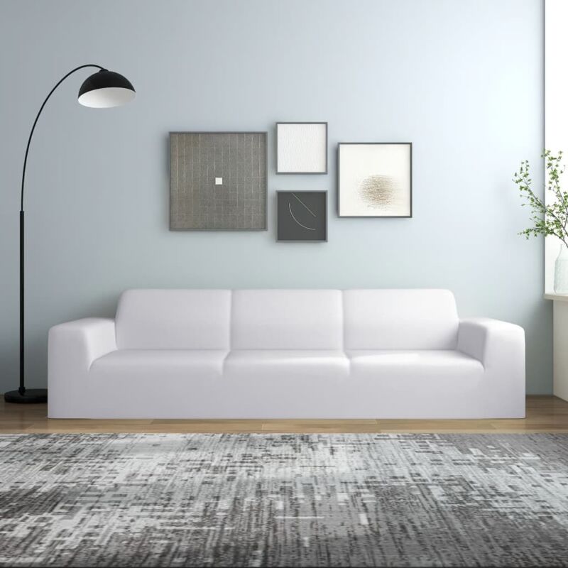 Housse extensible de canapé 4 places Blanc Jersey de polyester
