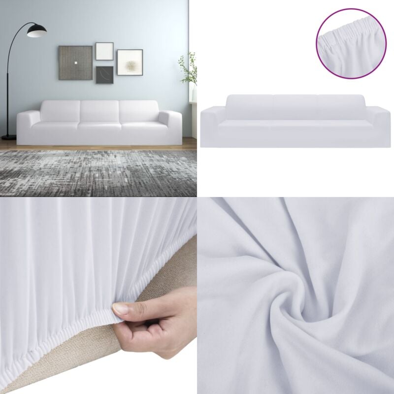 Vidaxl - Housse extensible de canapé 4 places Blanc Jersey de polyester - housse de canapé - housses de canapé - Home & Living - Blanc