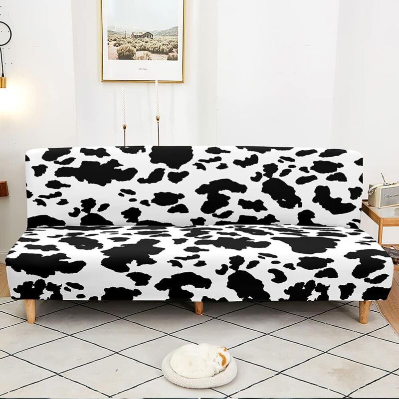 Housse extensible de canapé-lit clic clac sans bras, motif vache, spandex antidérapant, taille M (160-190 cm)