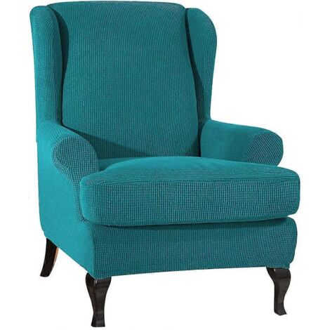 Housse extensible pour fauteuil à oreilles, housse de protection élastique bleue
