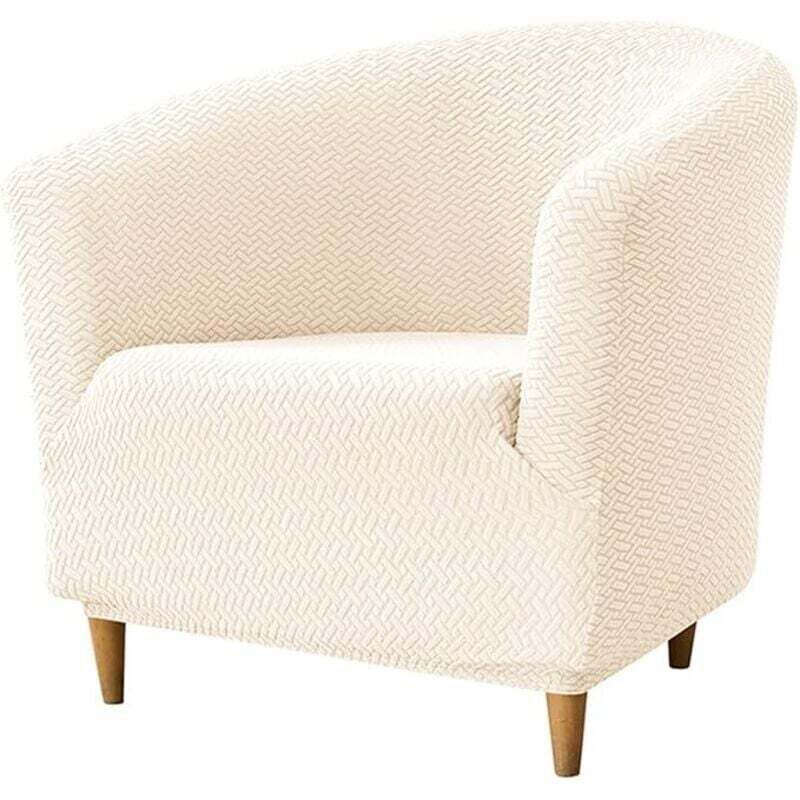 Housse Fauteuil 1 Place Jacquard de Type T, Polyester Extensible, Lavable, Protecteur de Tub Chair, Cabriolet (Blanc Cassé)