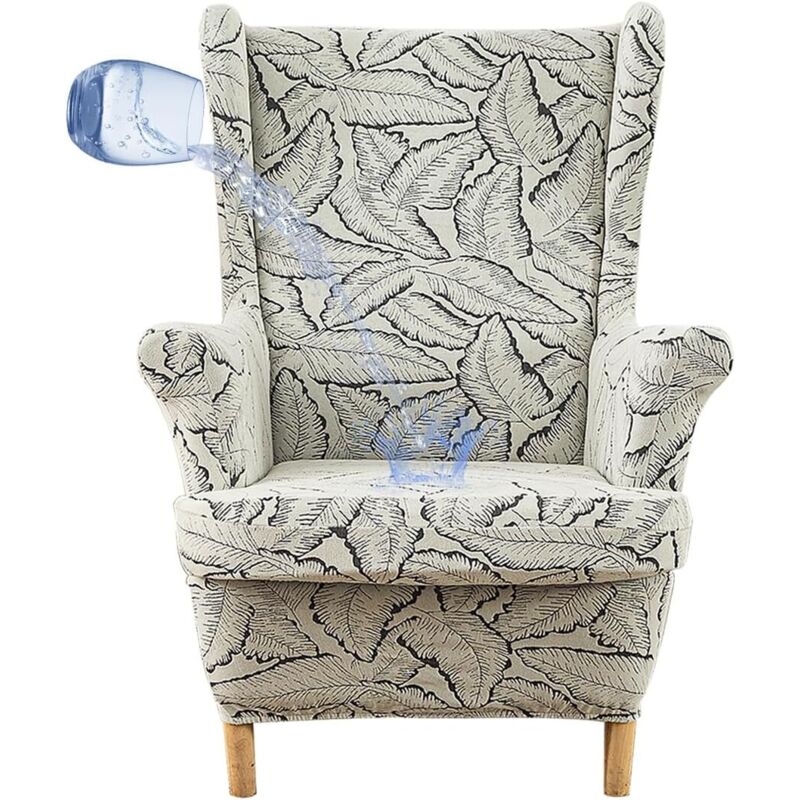 Housse fauteuil à oreilles 2 pièces, gris foncé, imperméable, avec housse coussin en T