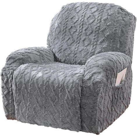 Housse fauteuil relax 1/2/3 places, gris, peluche, 4 pièces, avec poche, lavable