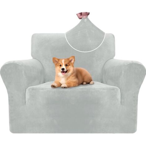 Housse Fauteuil Velour 1 Place, Housse Canape Extensible avec Accoudoirs, Universelle Sofa Cover Antidérapante, Protection Couvre Canapé Anti Poils Animaux, Lavable, Gris Argenté