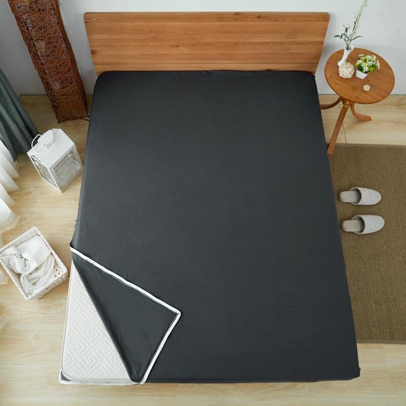 Housse futon sol 90×200 cm gris foncé, zippée, lavable, protection complète anti-poussière tatami japonais