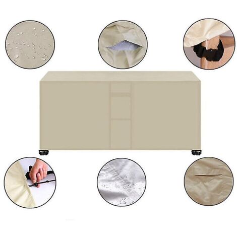 Housse imperméable beige pour mobilier de jardin - 315 x 160 x 74 cm, en tissu Oxford avec bande imperméable, poignée et fenêtre respirante