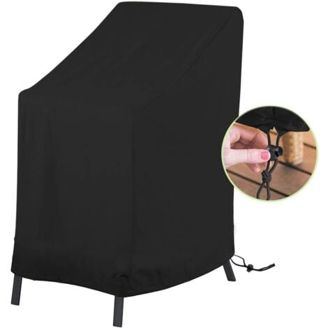 RHAFAYRE Housse de Chaise de Jardin, Imperméable Housse de Protection pour Chaises de Jardin Housse pour Fauteuil Empilables, Tissu Oxford 210D avec Corde et Boucle (120 x 65 x 65 x 80cm) - Noir