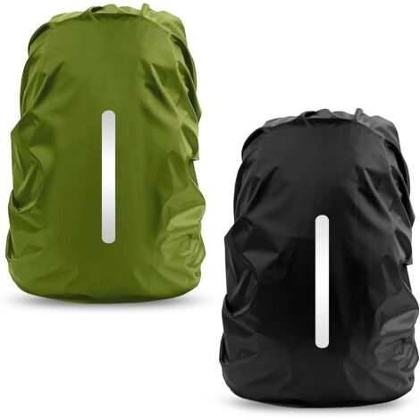 Housse imperméable pour sac à dos, housse réfléchissante anti-poussière pour le vélo, la randonnée, le camping et les voyages - Lot de 2, noir/motif militaire, taille moyenne (26-40 L)