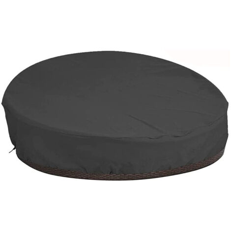 Housse imperméable ronde pour canapé-lit, housse pour mobilier de jardin, avec cordon de serrage, résistante aux UV/imperméable/ventable (noir, 210D 19089cm)