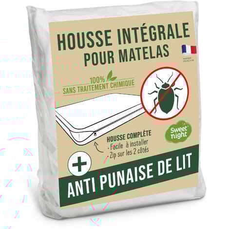 Housse intégrale matelas 140x190x30 cm  Anti-Punaise de lit  Fermeture à glissière  Sans traitement chimique