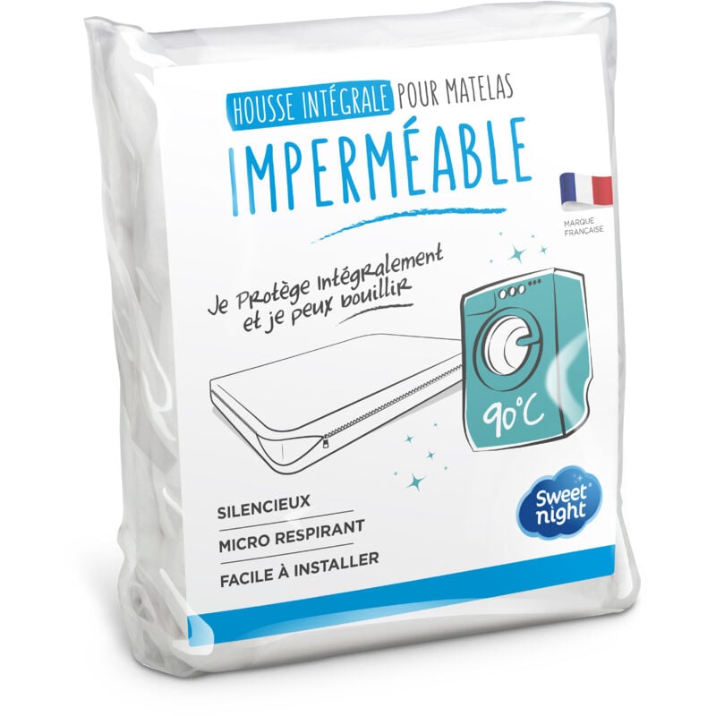 Sweet Night - Housse intégrale matelas 140x190/200 cm Imperméable Protège intégralement votre matelas Fermeture à glissière Lavable à 90°C